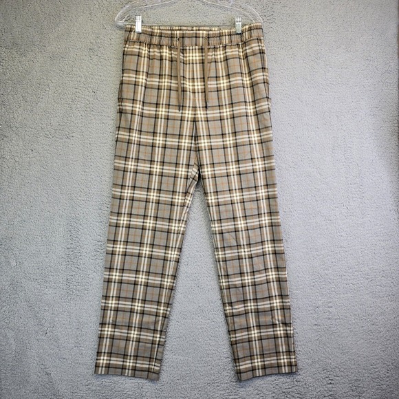 H&M Plaid Light Academia Jogger Pants Women's Medium 30X29 Beige Pull on‎ - Picture 1 of 13